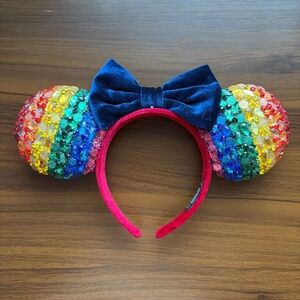Handmade Pride Minnie Ears Velvet Rhinestone Rainbow